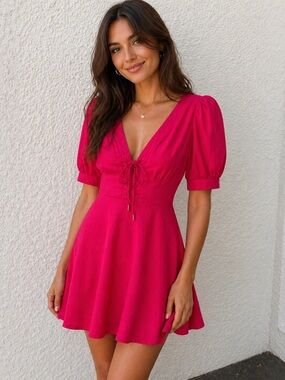 House of Harlow Fuchsia Linen Blend Mini Dress